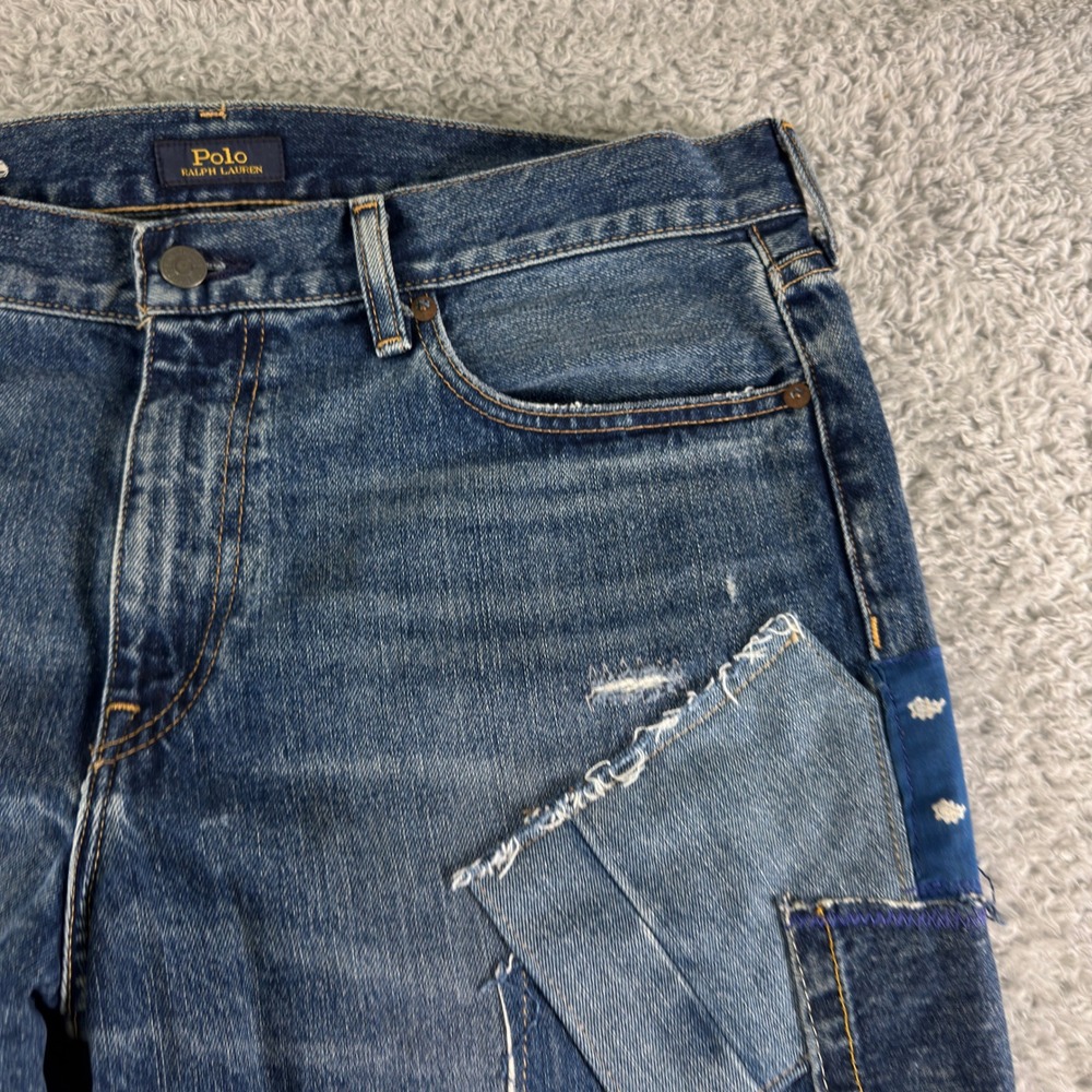 Polo Ralph Lauren Avery Boyfriend Patchwork Bandana Distressed Denim Jeans 31 - Picture 9 of 16